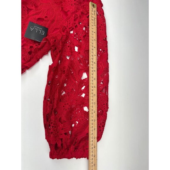 Ella Rafaella Womens Red Lace Blouse Size Large Stylish Floral Crochet Design - Picture 2 of 12